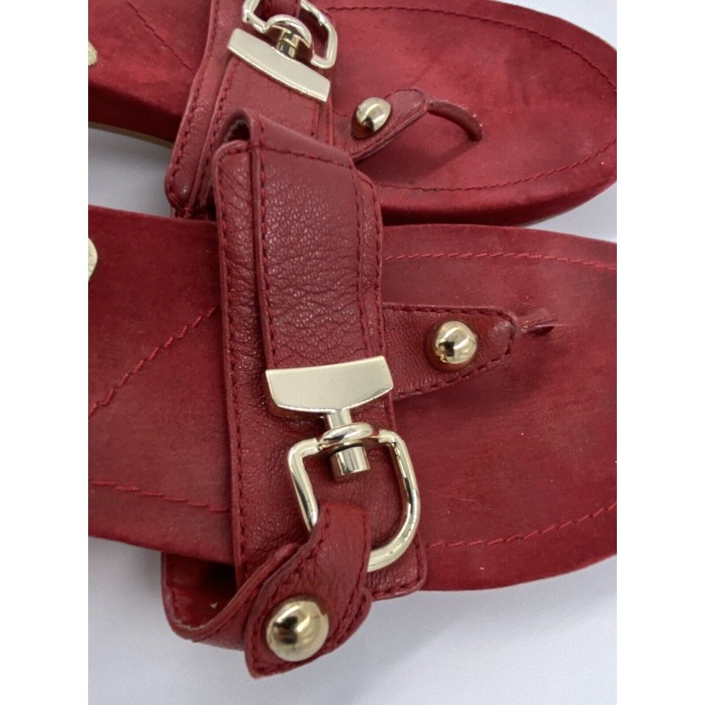 Nine West Red Women’s Size 7.5 Slip-On Sandals Leather Wedge Buckle Summer - Picture 5 of 12